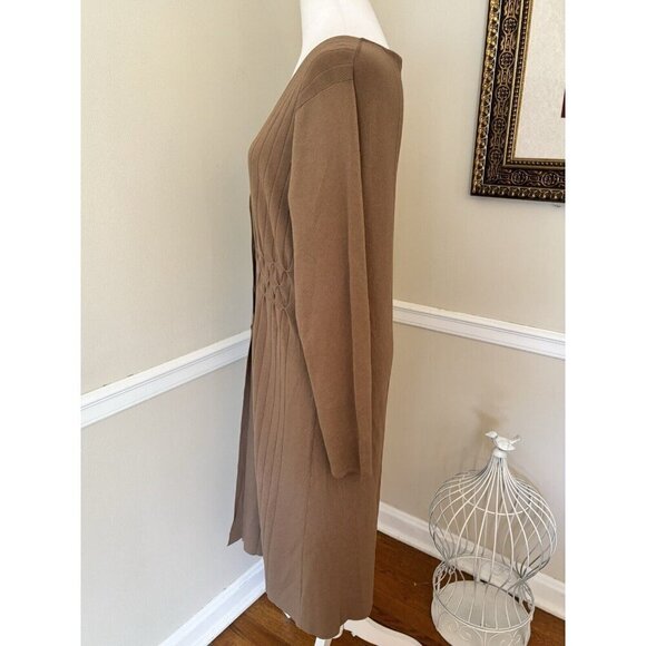 Coldwater Creek Size M Brown Pleated Longline Knit Duster Cardigan Stretch - Picture 3 of 7